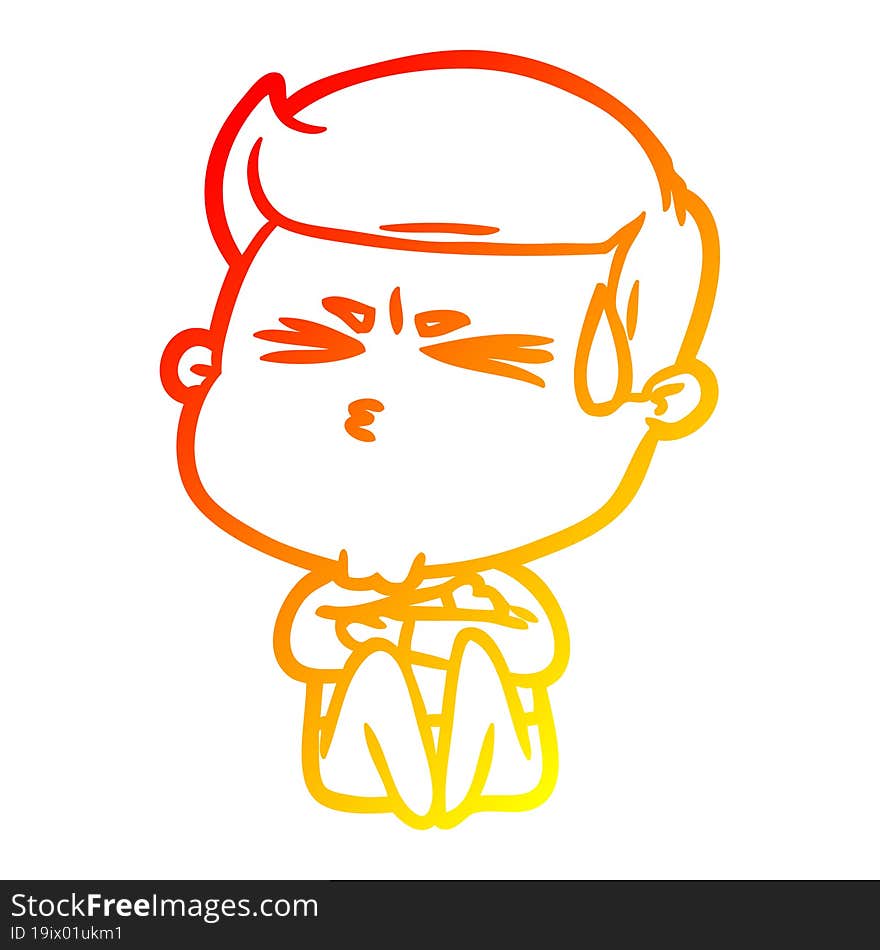 Warm Gradient Line Drawing Cartoon Man Sweating