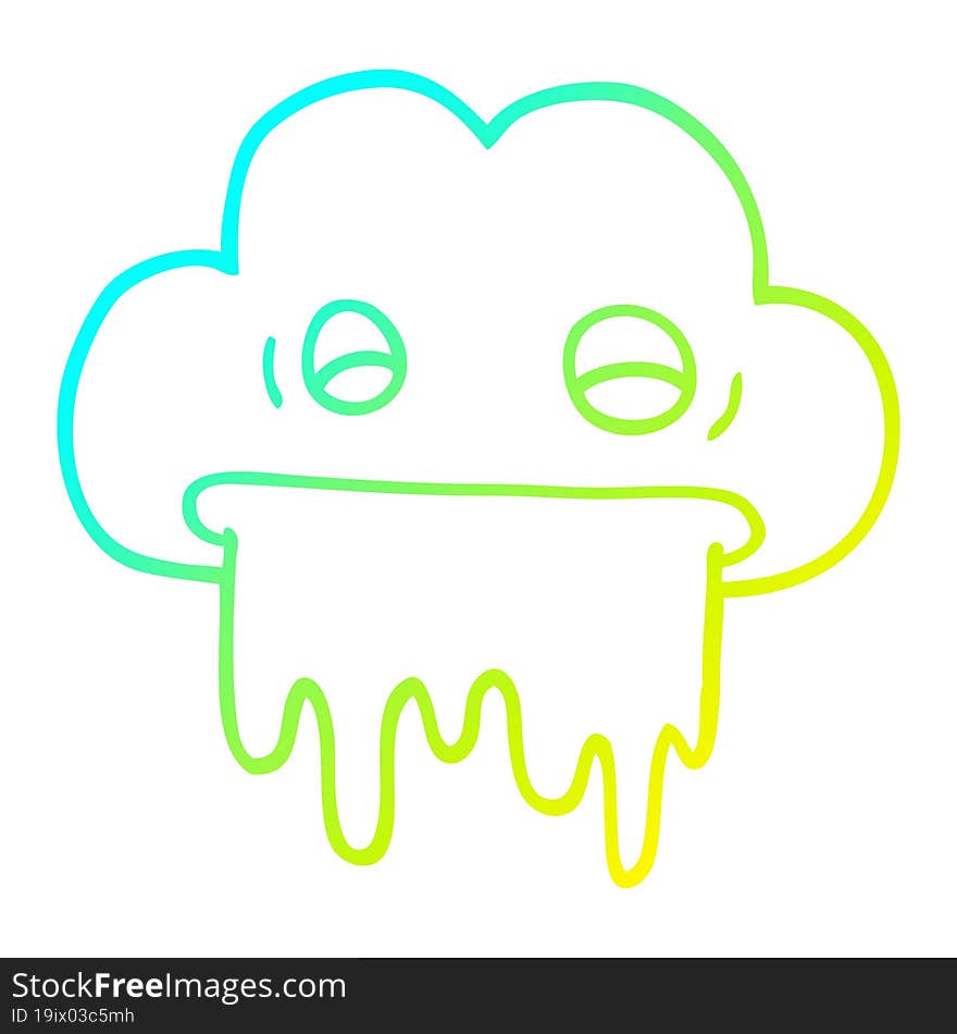 cold gradient line drawing cartoon rain cloud