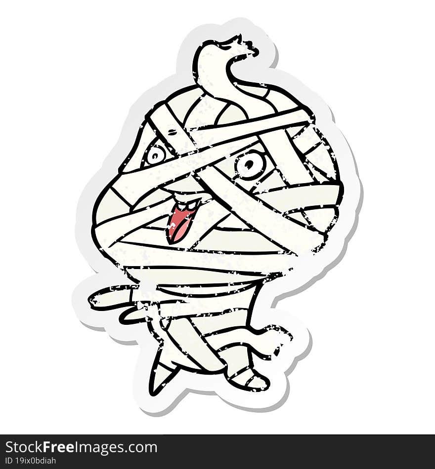 Distressed Sticker Of A Cartoon Halloween Mummy