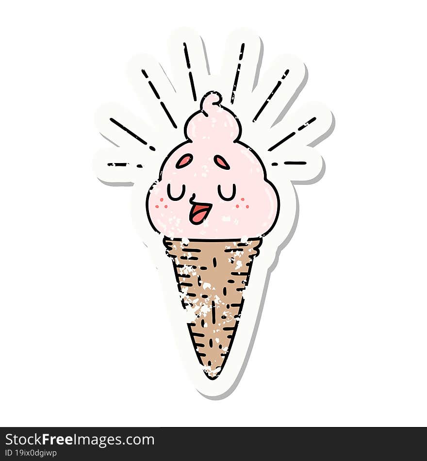 Grunge Sticker Of Tattoo Style Ice Cream Character