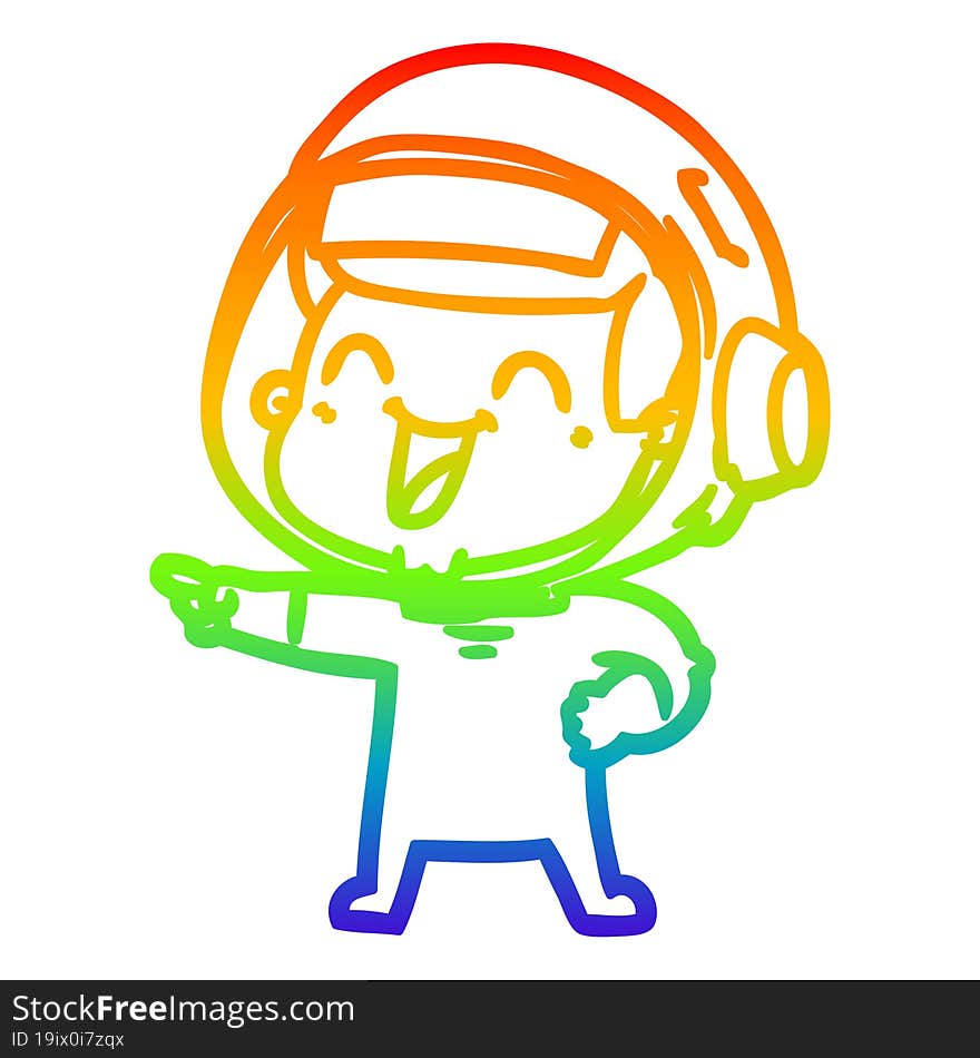 rainbow gradient line drawing of a happy cartoon astronaut