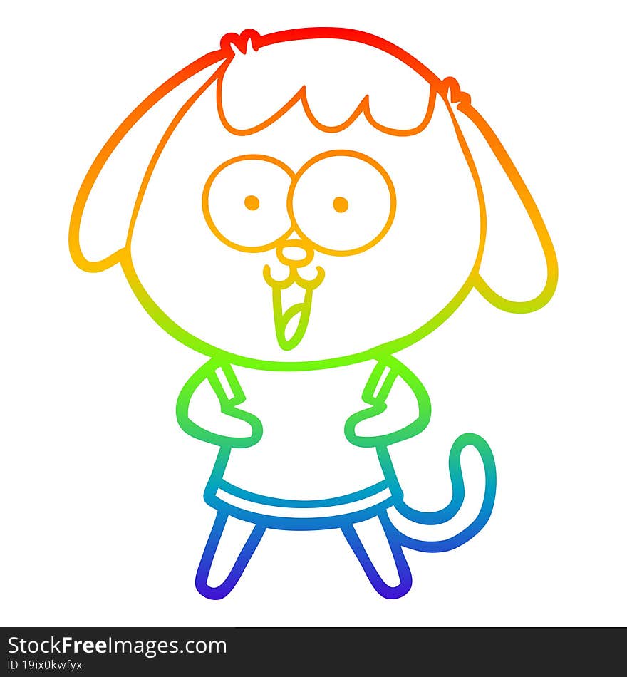 rainbow gradient line drawing of a cute cartoon dog