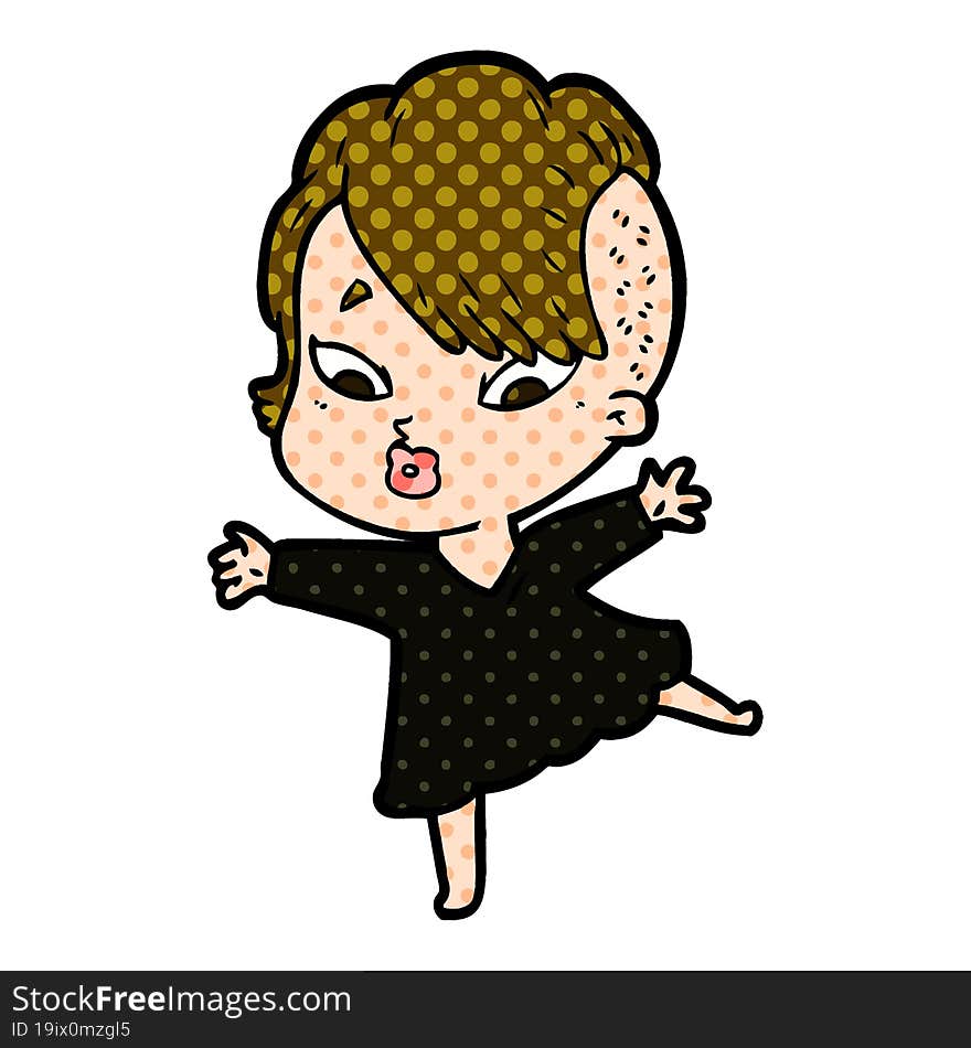 cartoon surprised girl in black dress. cartoon surprised girl in black dress