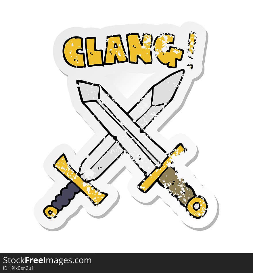 distressed sticker of a cartoon sword fight