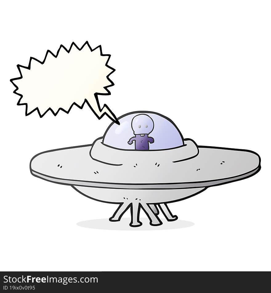 Speech Bubble Cartoon Alien Flying Saucer