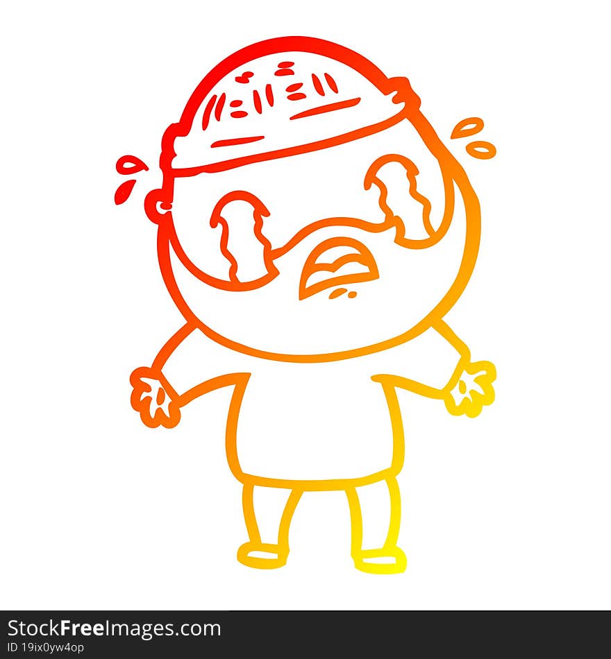 warm gradient line drawing cartoon bearded man crying