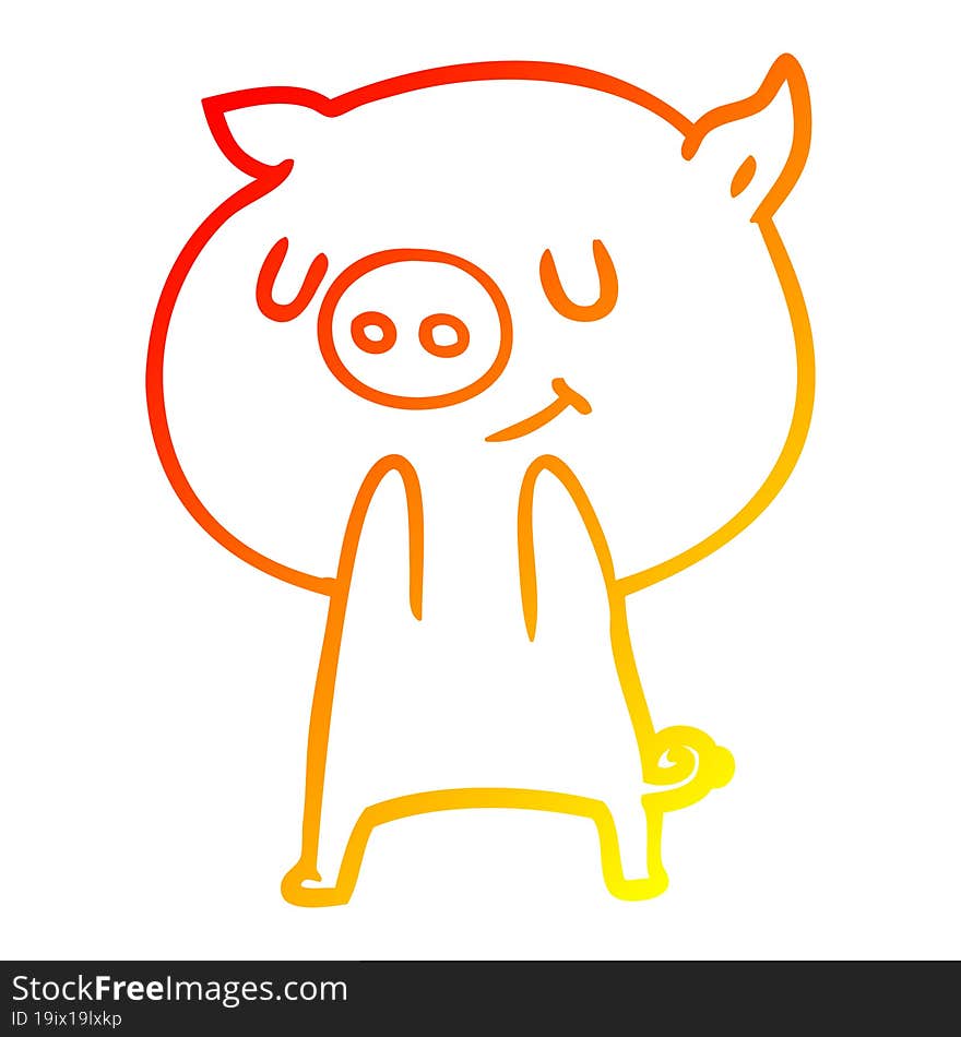 warm gradient line drawing happy cartoon pig