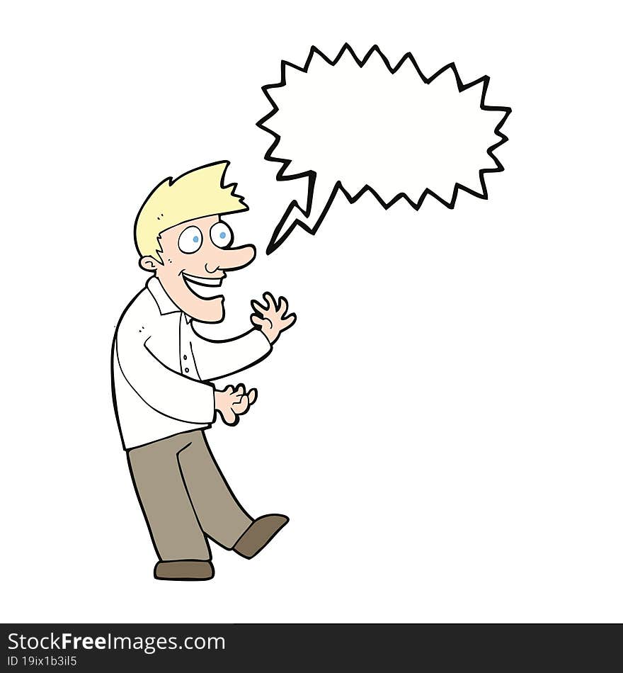 Cartoon Excited Man With Speech Bubble