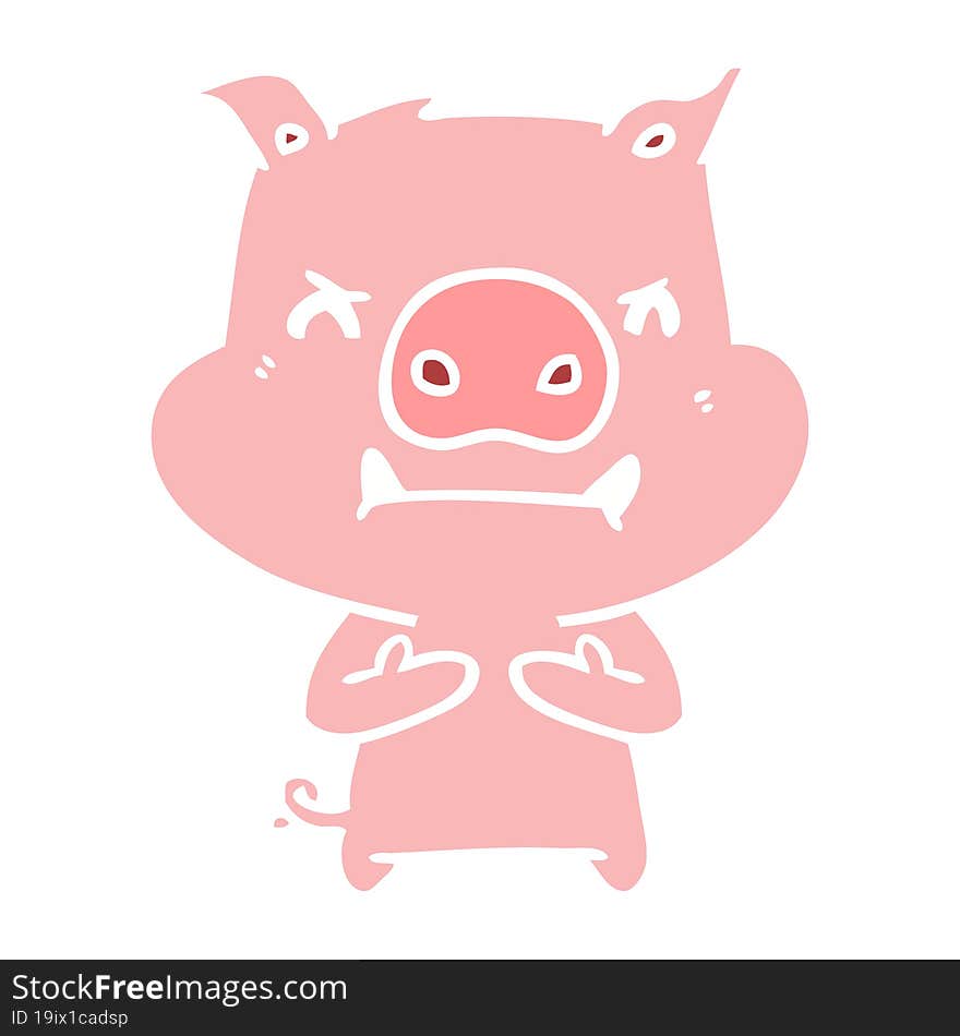 angry flat color style cartoon pig