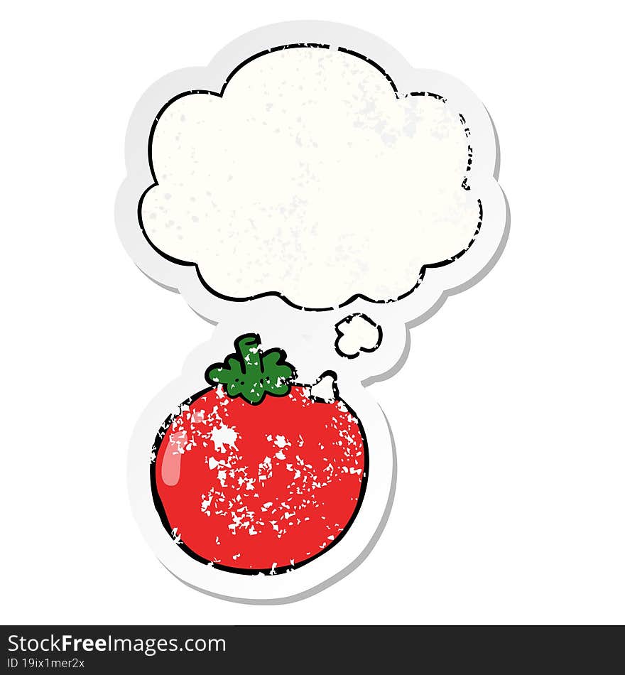 Cartoon Tomato And Thought Bubble As A Distressed Worn Sticker