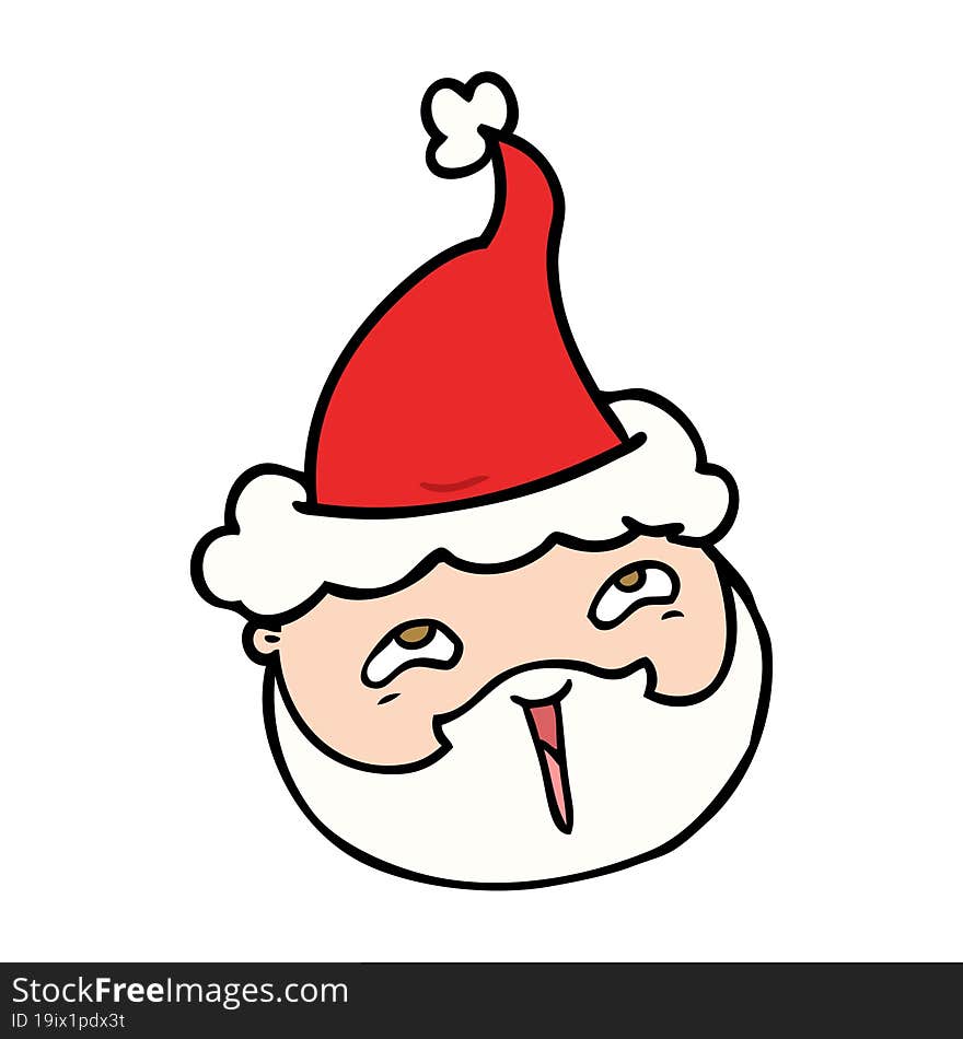 Line Drawing Of A Male Face With Beard Wearing Santa Hat