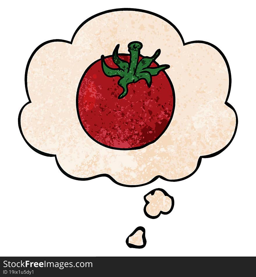 cartoon tomato with thought bubble in grunge texture style. cartoon tomato with thought bubble in grunge texture style