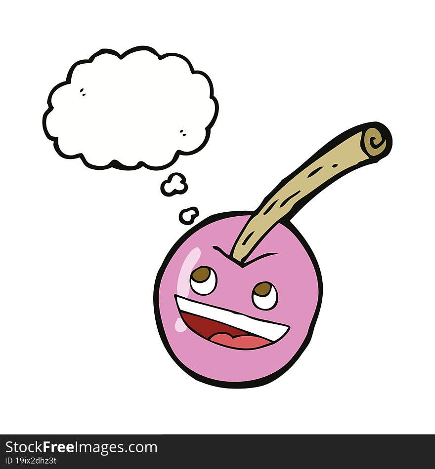 cartoon pink cherry symbol with thought bubble