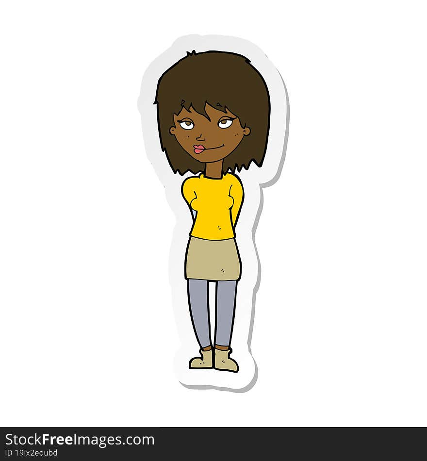 sticker of a cartoon happy woman