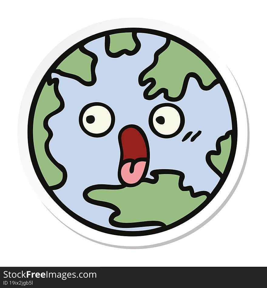 sticker of a cute cartoon planet earth