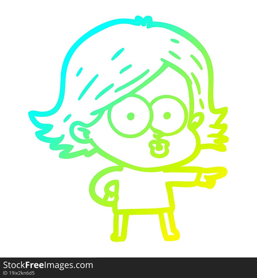 cold gradient line drawing cartoon girl pouting