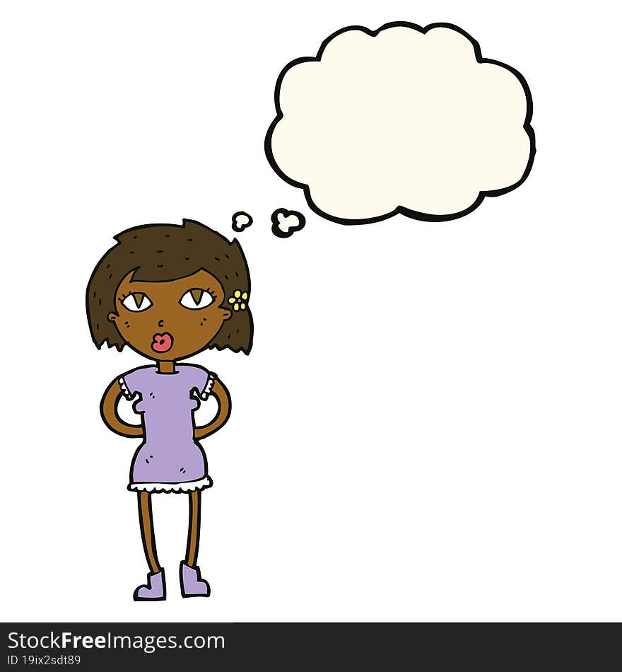 cartoon woman with thought bubble