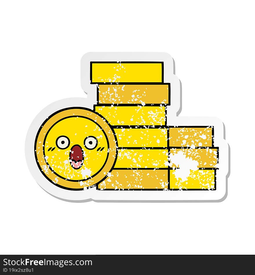 distressed sticker of a cute cartoon coins