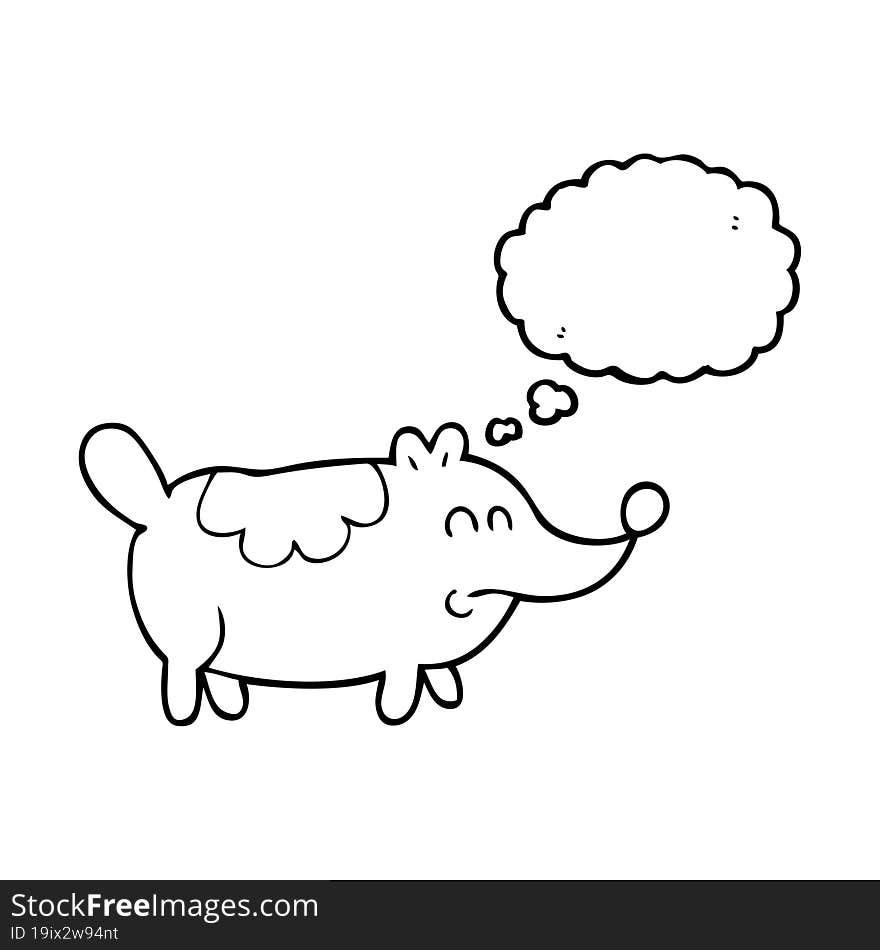 freehand drawn thought bubble cartoon small fat dog