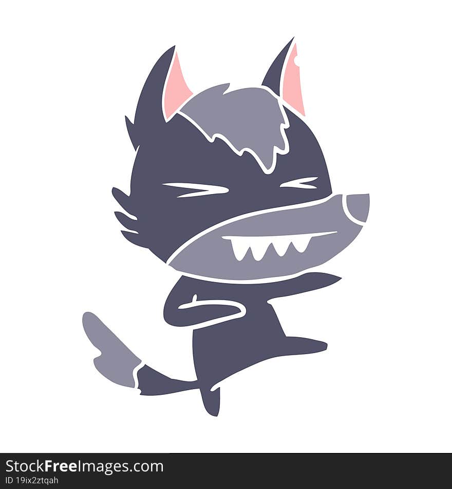 angry wolf flat color style cartoon