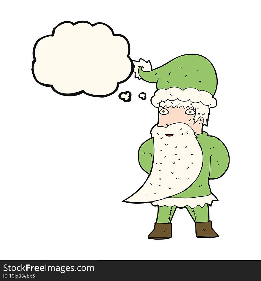 cartoon santa claus with thought bubble