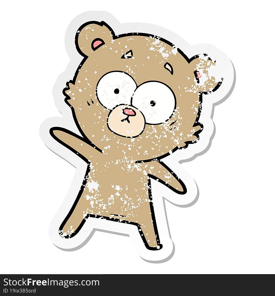 distressed sticker of a surprised bear cartoon