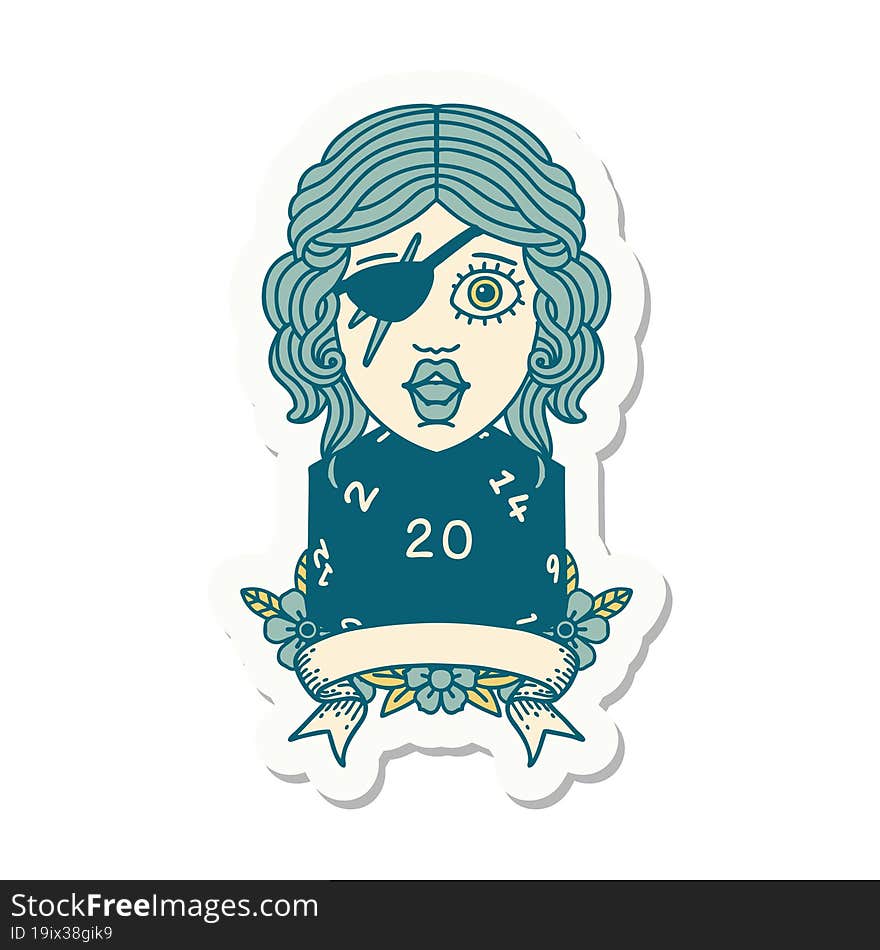 sticker of a human rogue with natural 20 dice roll. sticker of a human rogue with natural 20 dice roll