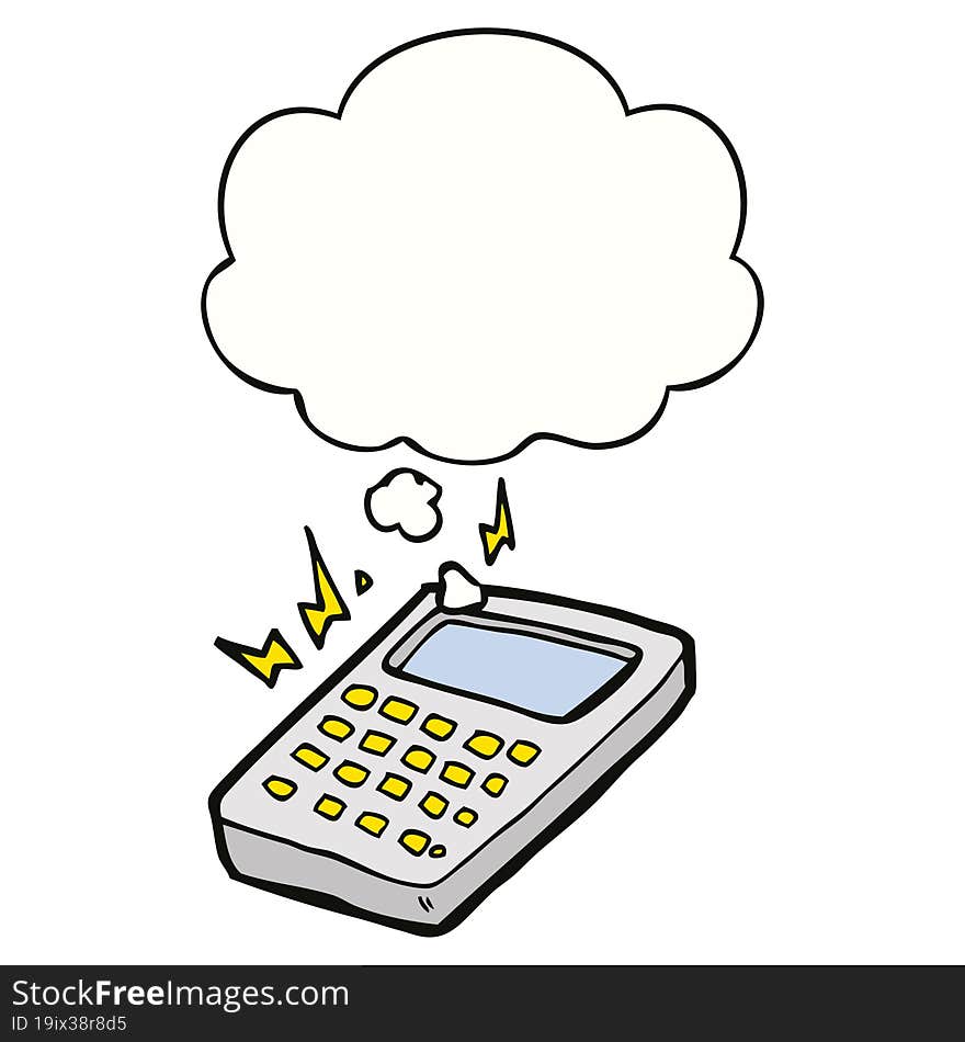 cartoon calculator with thought bubble. cartoon calculator with thought bubble