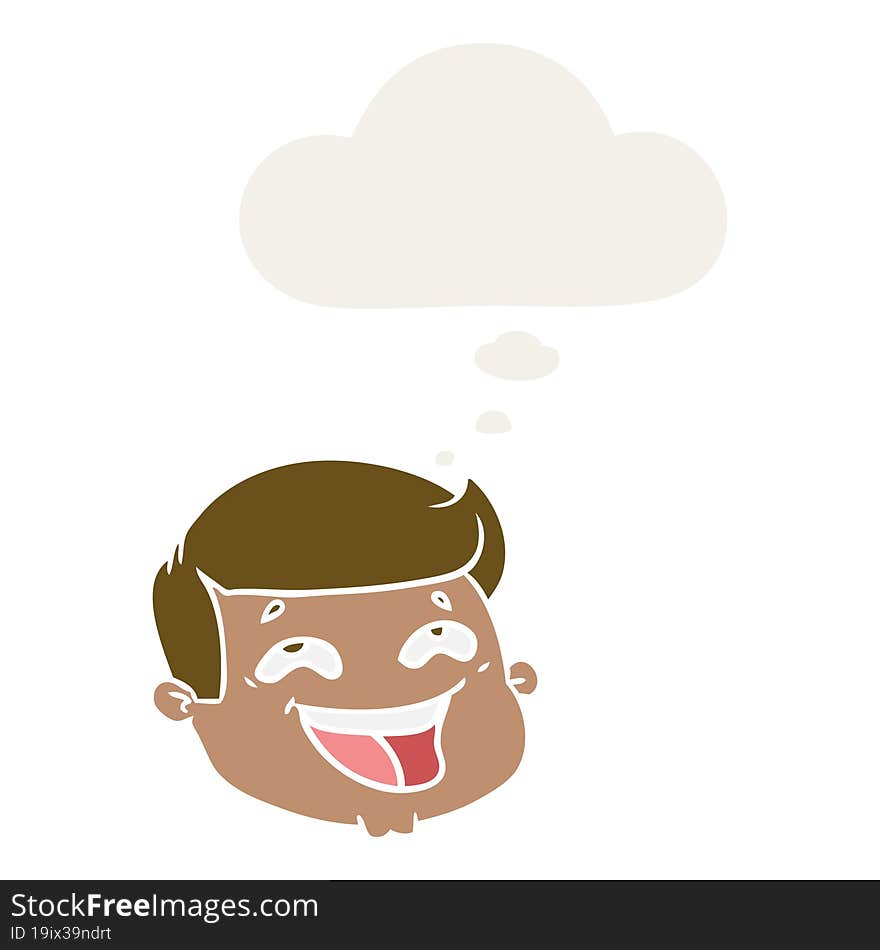 happy cartoon male face with thought bubble in retro style