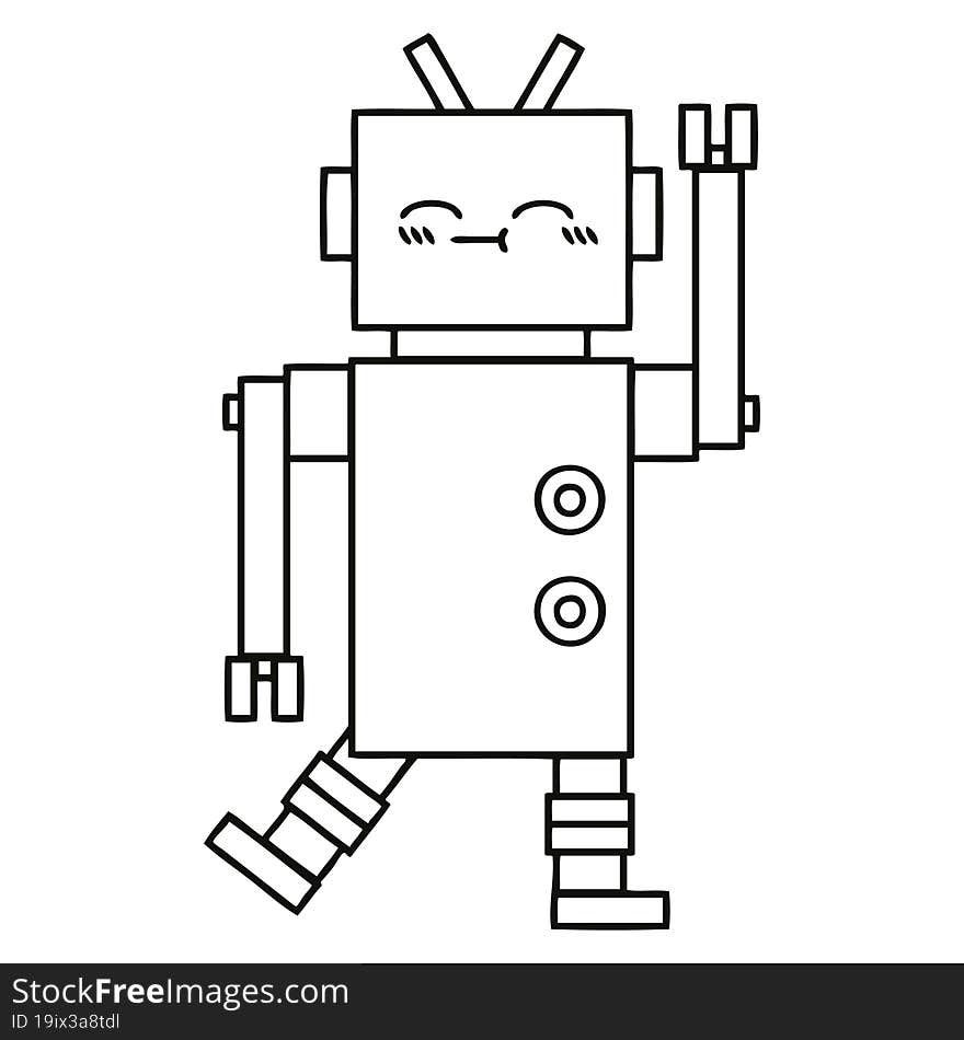 line drawing cartoon of a happy robot