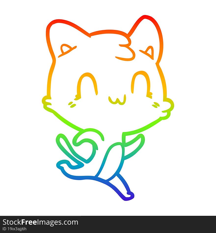 rainbow gradient line drawing of a cartoon happy cat