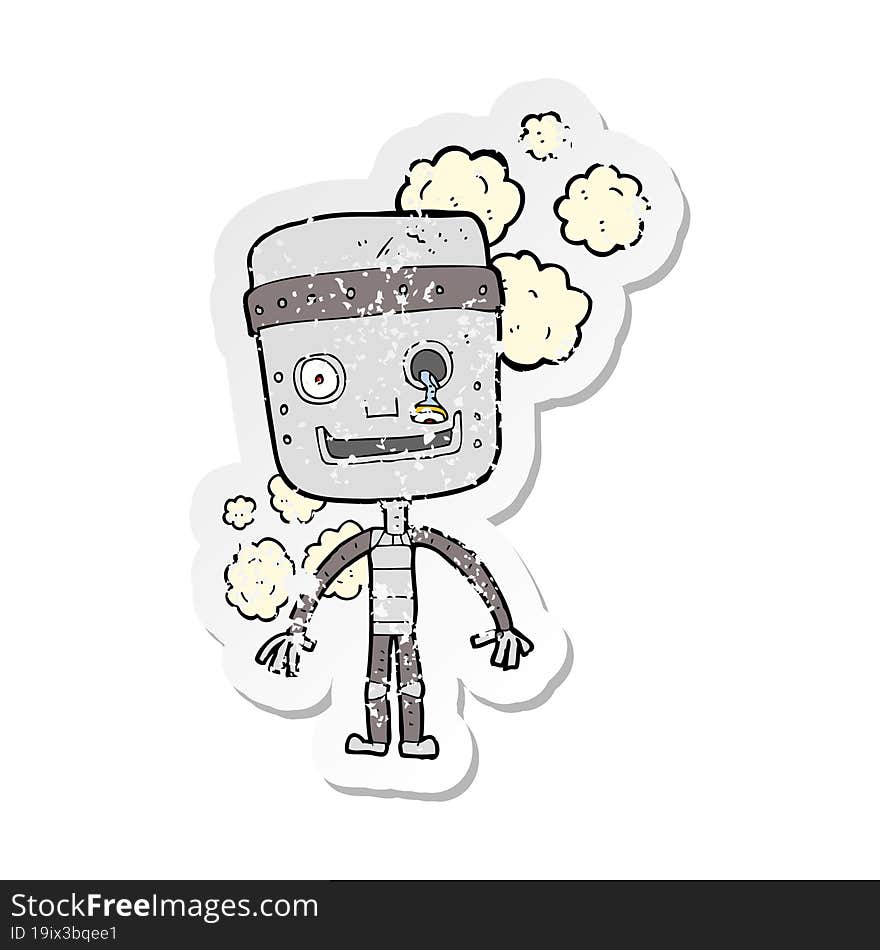 retro distressed sticker of a cartoon funny robot