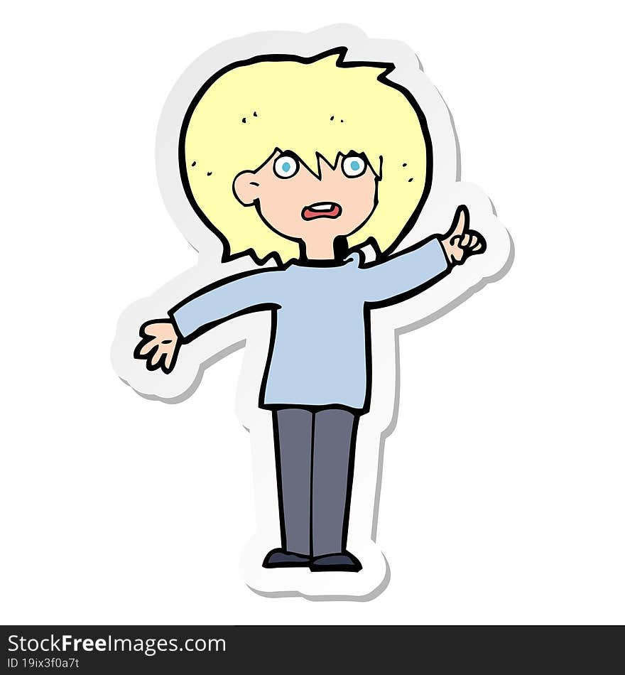 sticker of a cartoon woman asking question