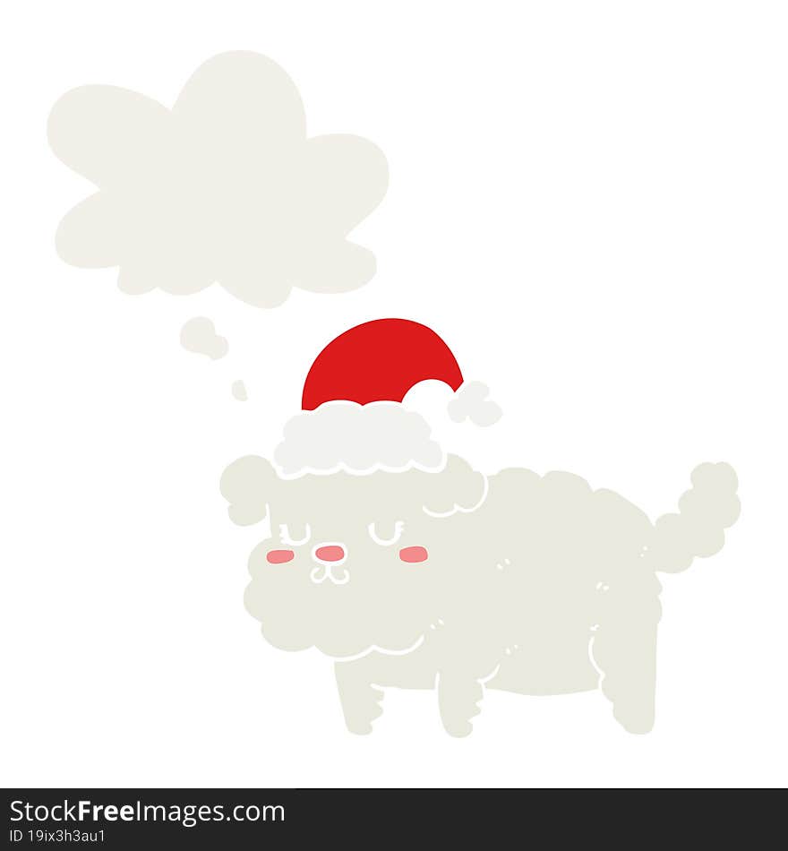 cute christmas dog and thought bubble in retro style