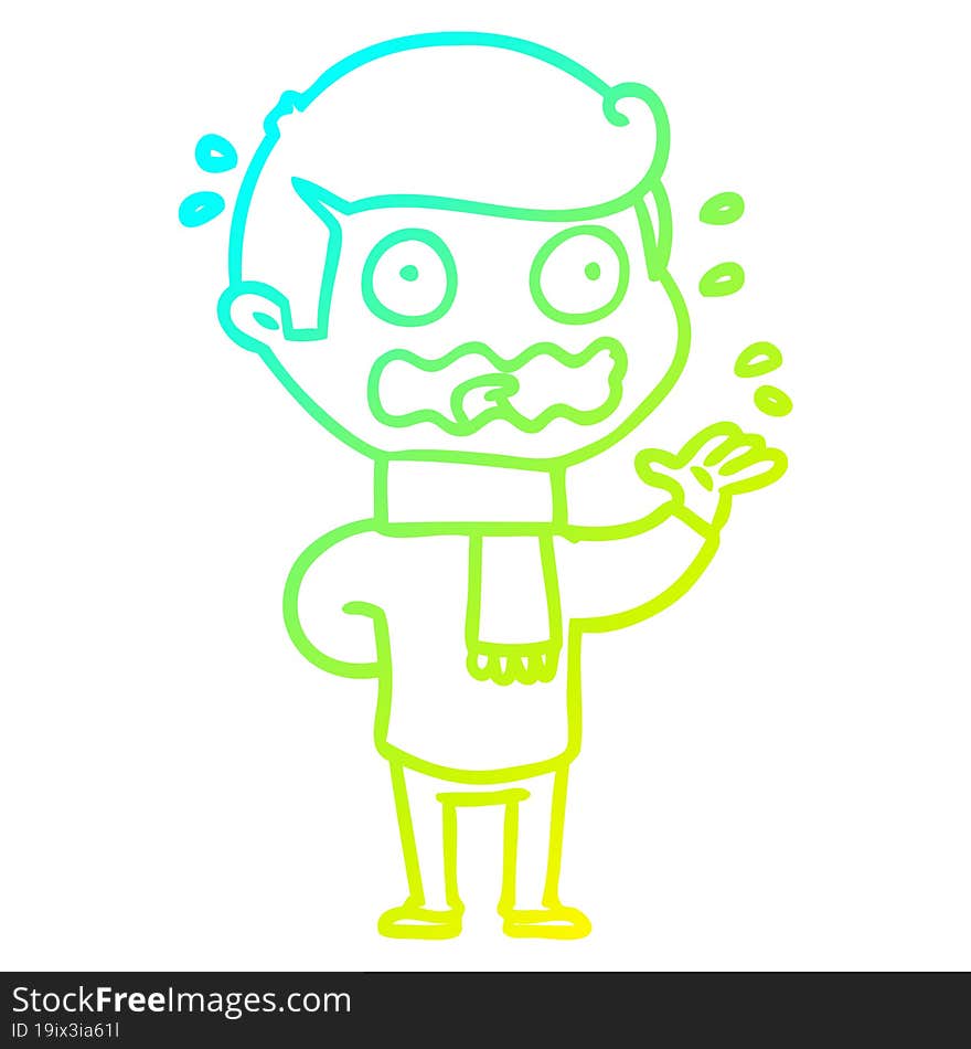 cold gradient line drawing cartoon man totally stressed out