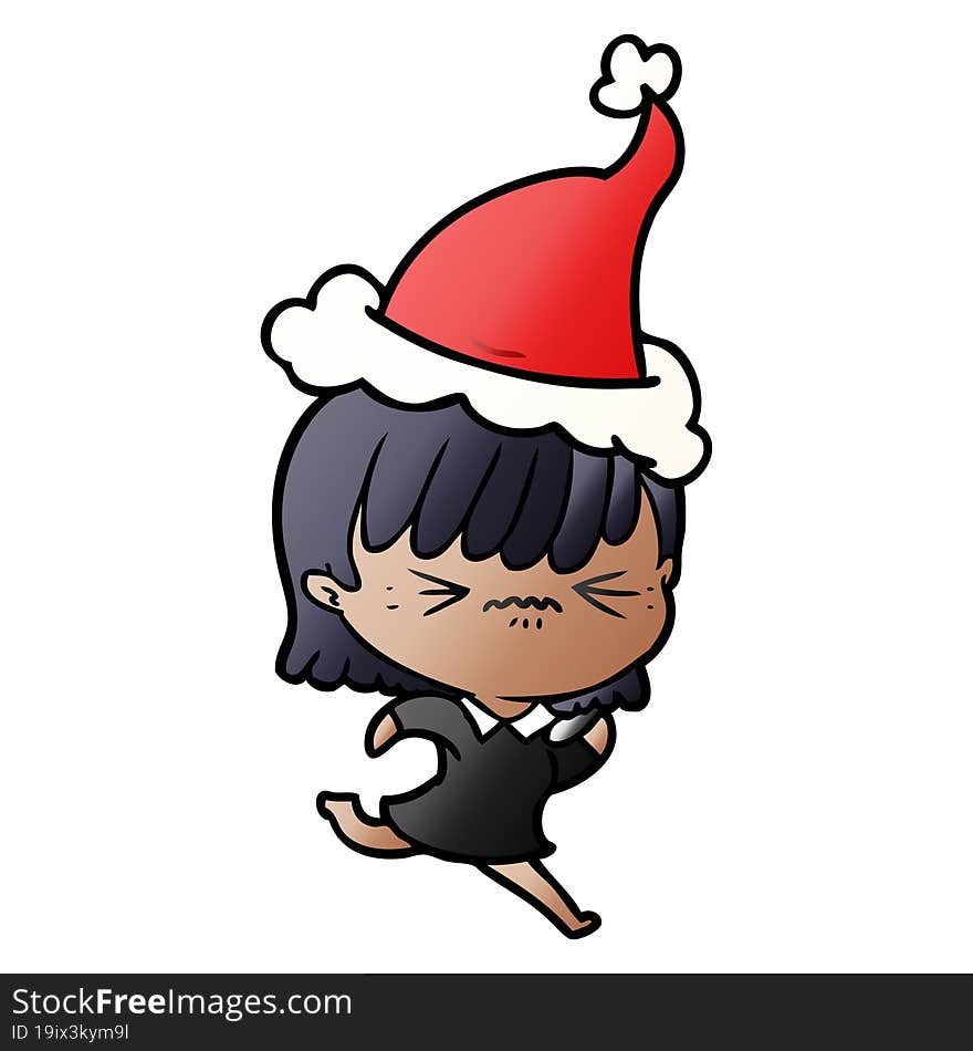 Annoyed Gradient Cartoon Of A Girl Wearing Santa Hat