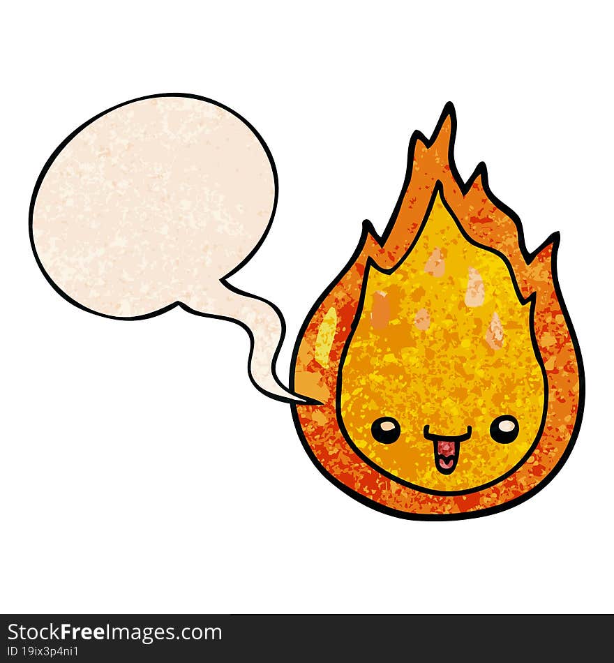 Cartoon Flame And Speech Bubble In Retro Texture Style