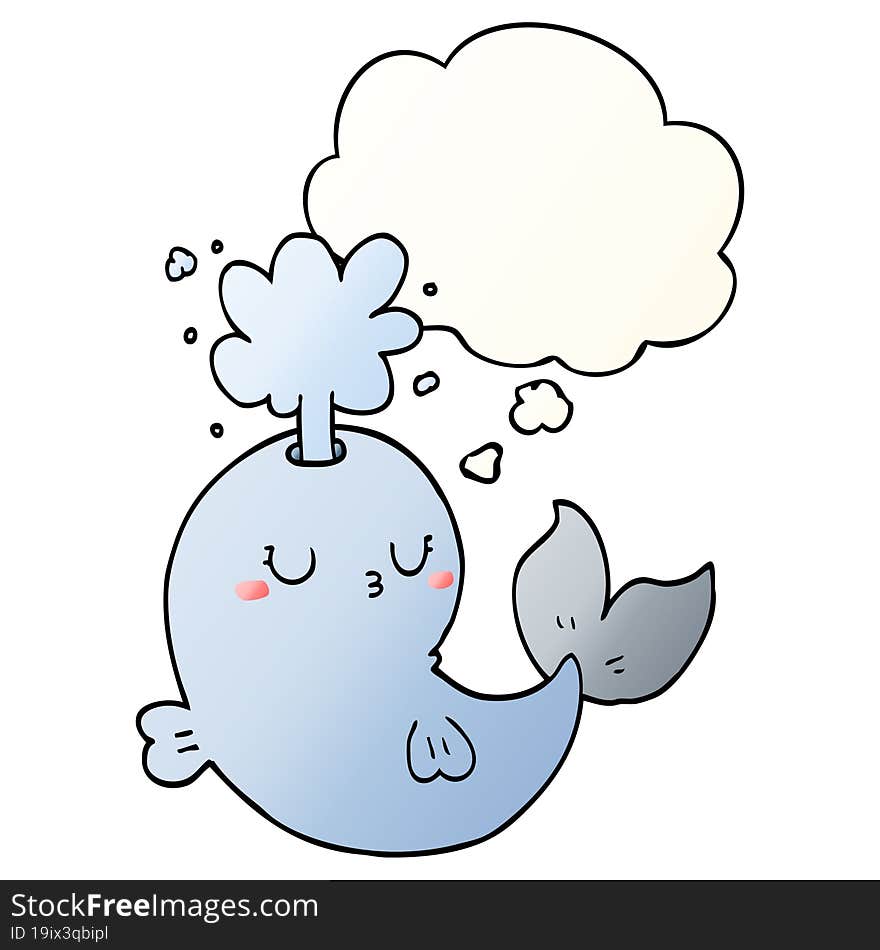 Cartoon Whale Spouting Water And Thought Bubble In Smooth Gradient Style