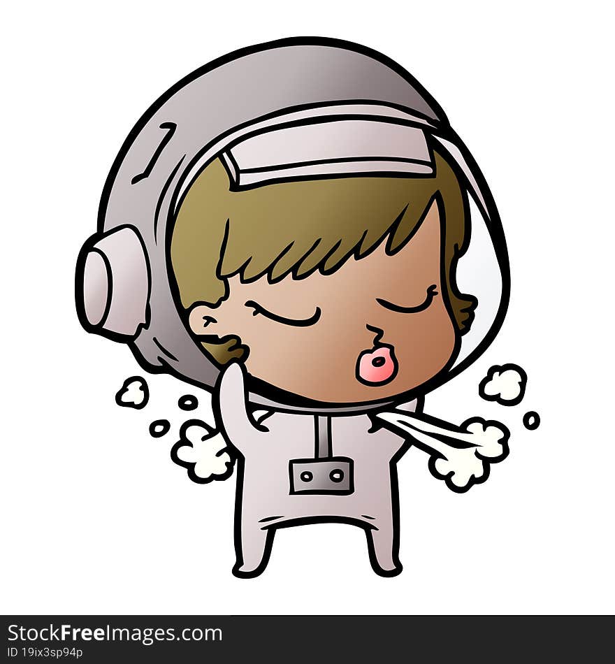 cartoon pretty astronaut girl taking off space helmet. cartoon pretty astronaut girl taking off space helmet