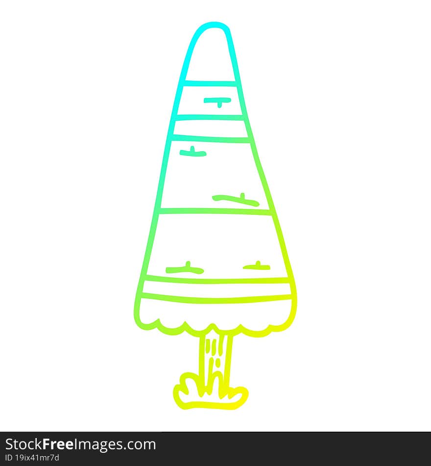 cold gradient line drawing of a cartoon christmas tree