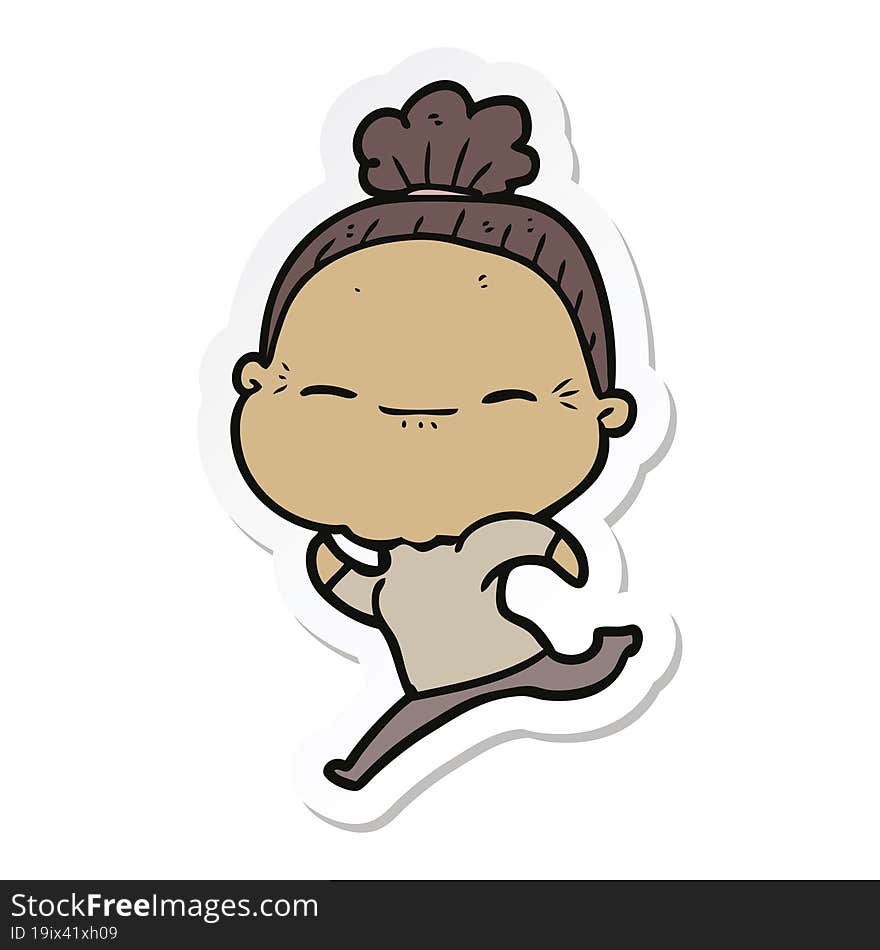 sticker of a cartoon peaceful old woman