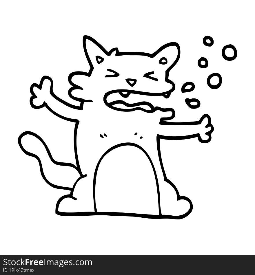 line drawing cartoon hiccuping cat