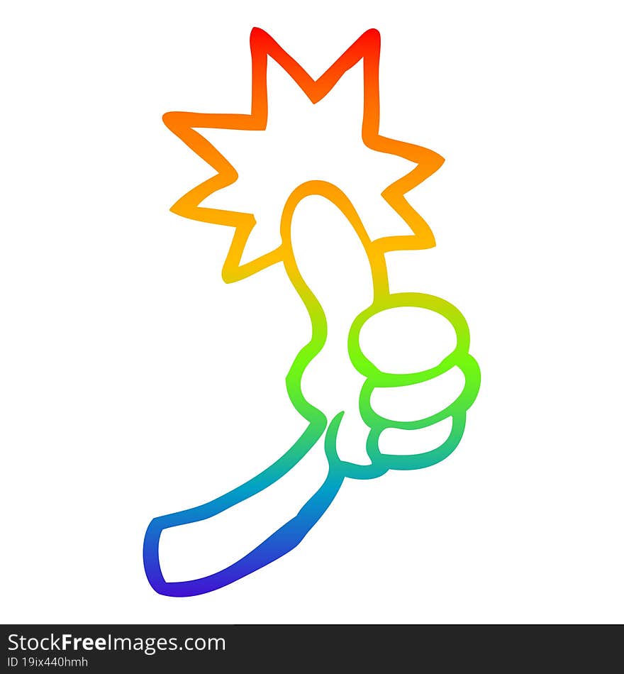 rainbow gradient line drawing of a cartoon thumbs up sign