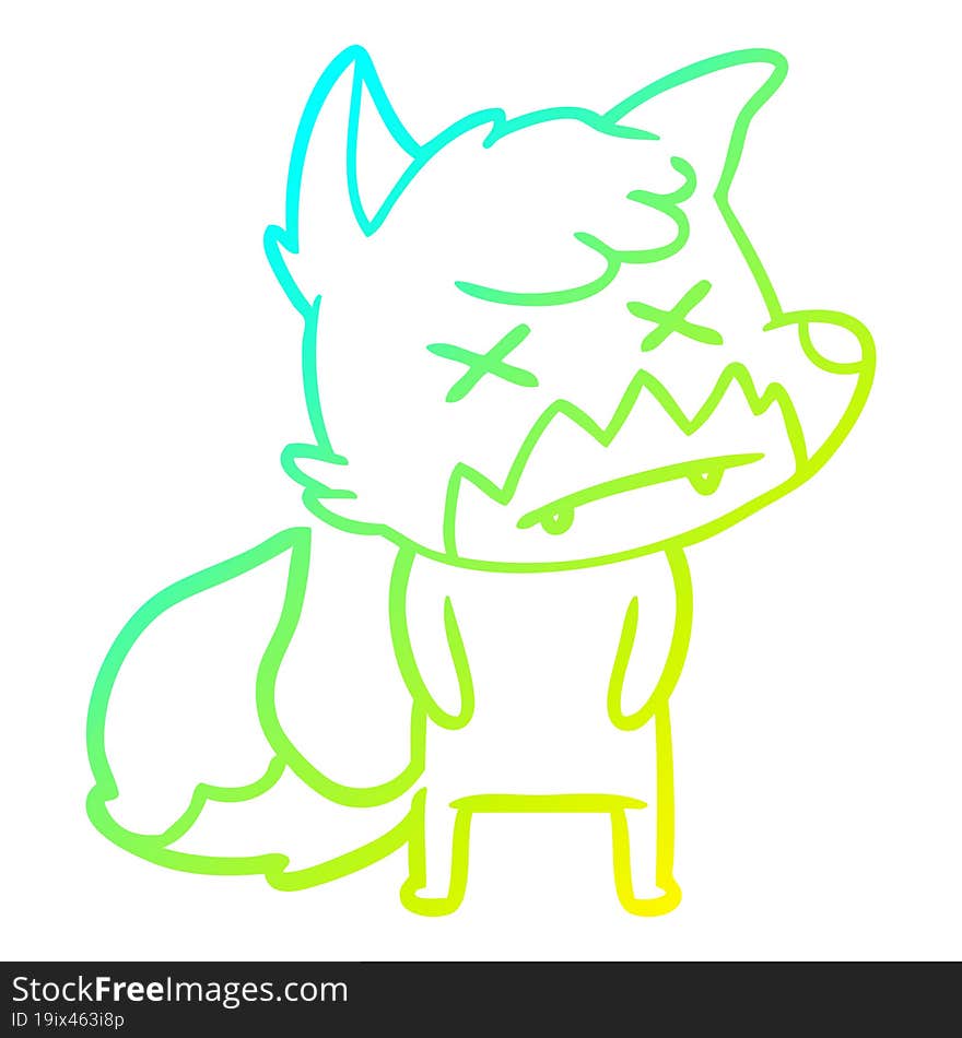 cold gradient line drawing cartoon dead fox