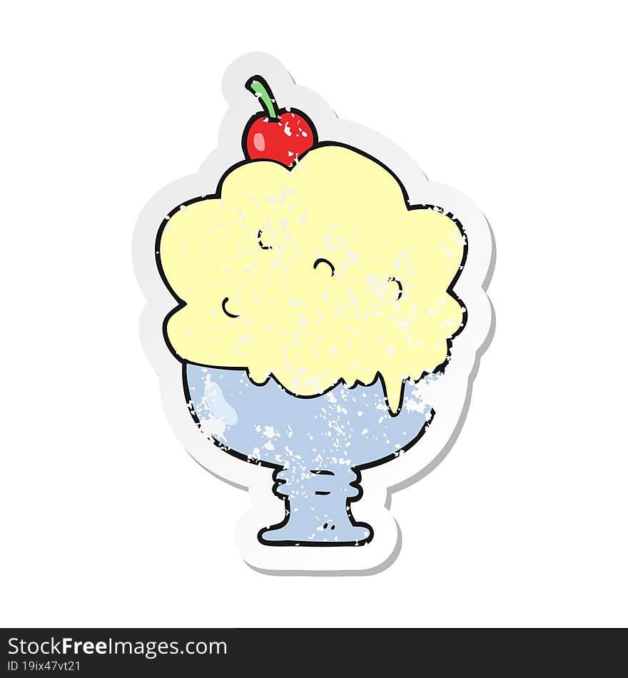 retro distressed sticker of a cartoon ice cream