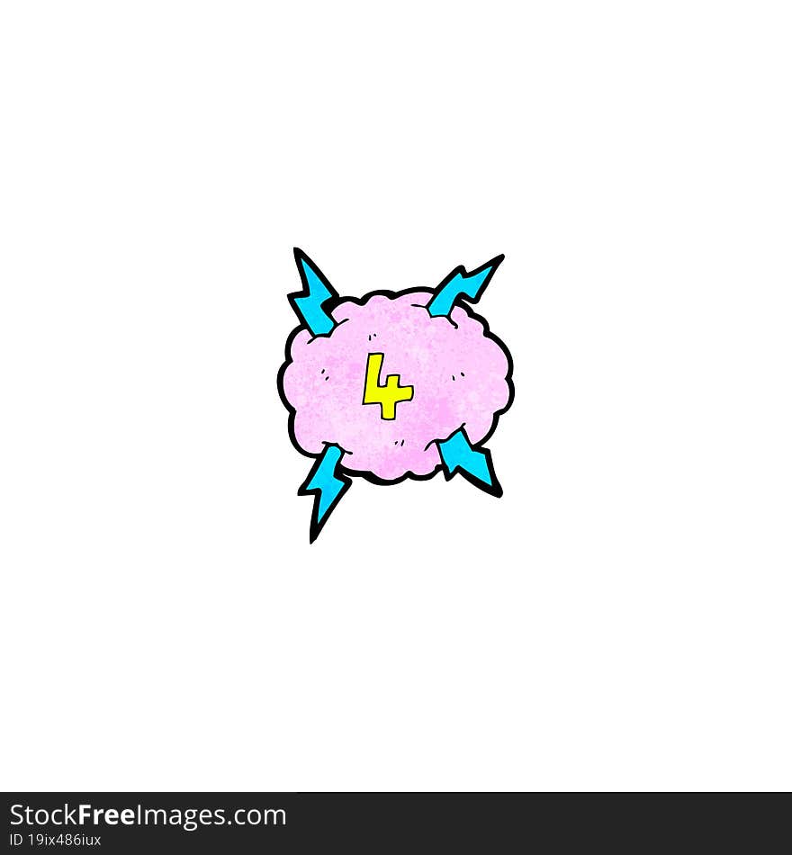 cartoon lightning storm cloud symbol with number four