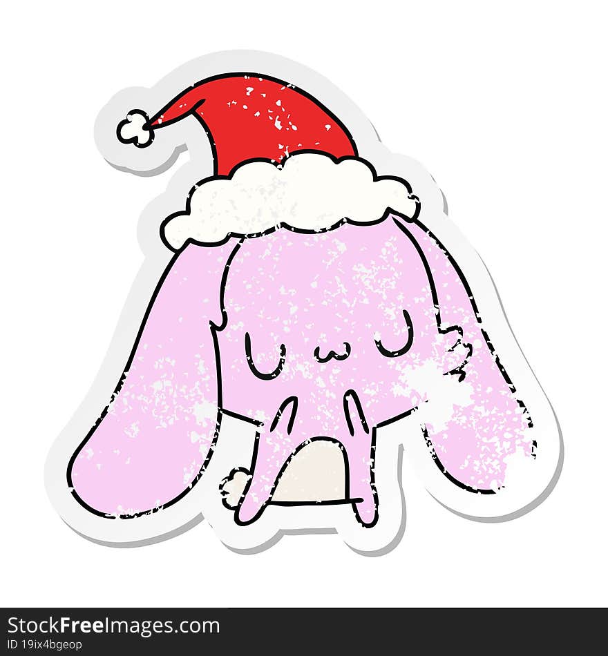 Christmas Distressed Sticker Cartoon Of Kawaii Rabbit