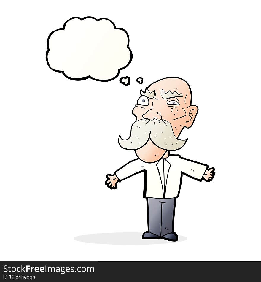 cartoon angry old man with thought bubble