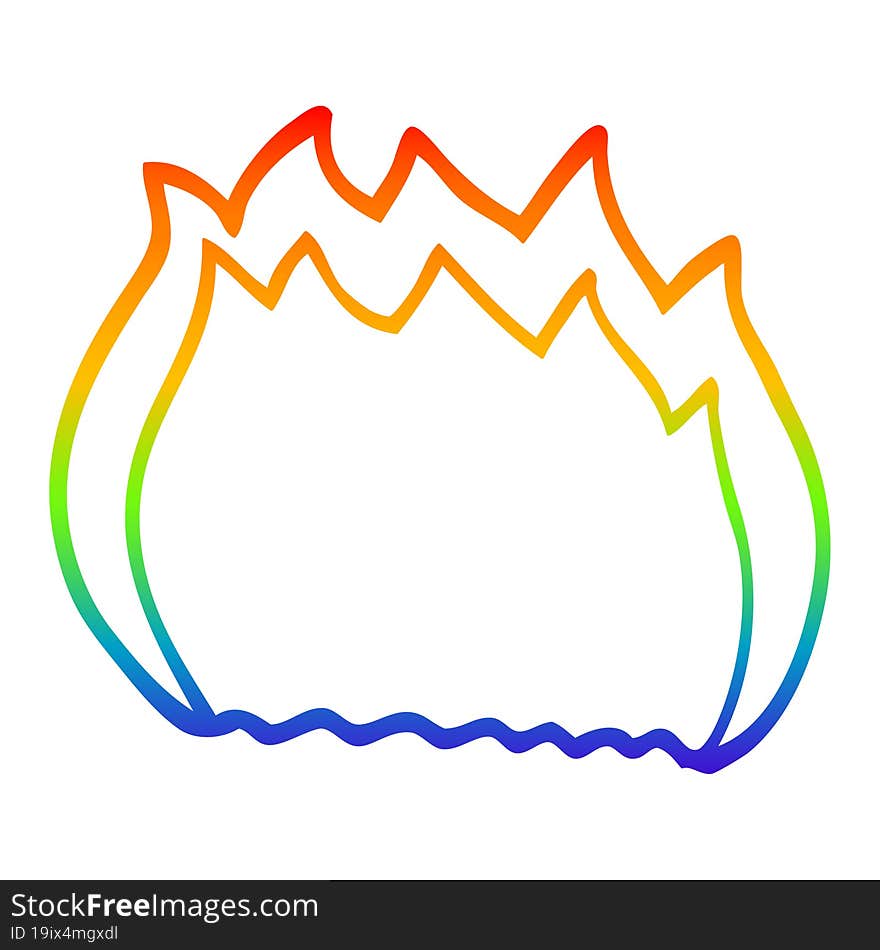 rainbow gradient line drawing of a cartoon blue flame