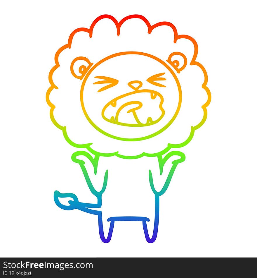 rainbow gradient line drawing of a cartoon lion